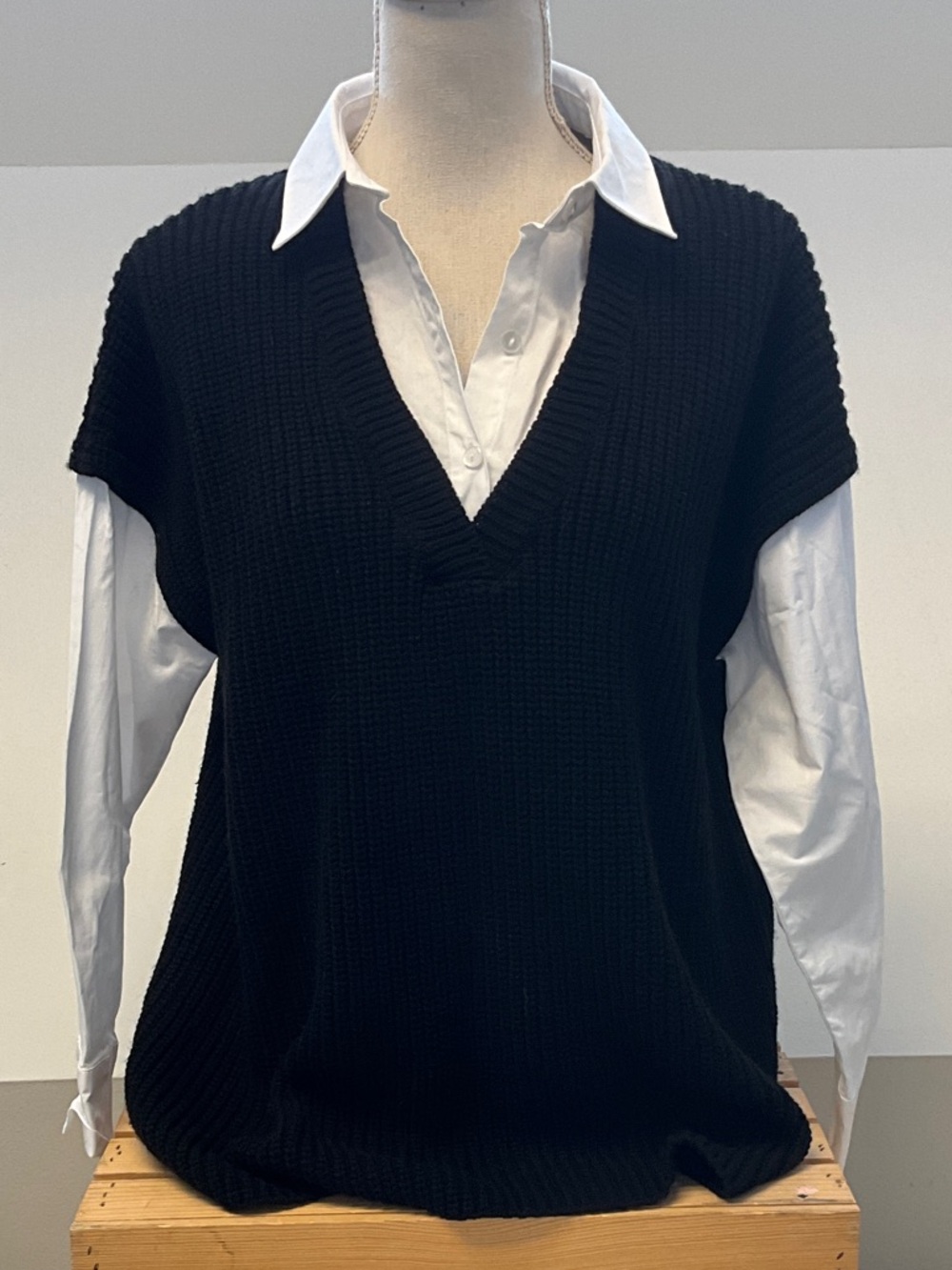 NWT Anthropologie Twofer Black Sweatervest Button Up
